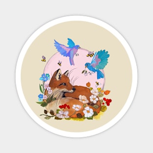 Fox and blue birds Magnet